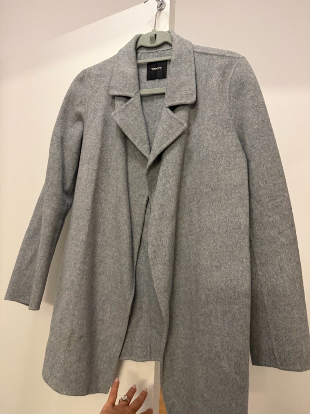 Theory Light Gray Wool Blend Open Front Coat